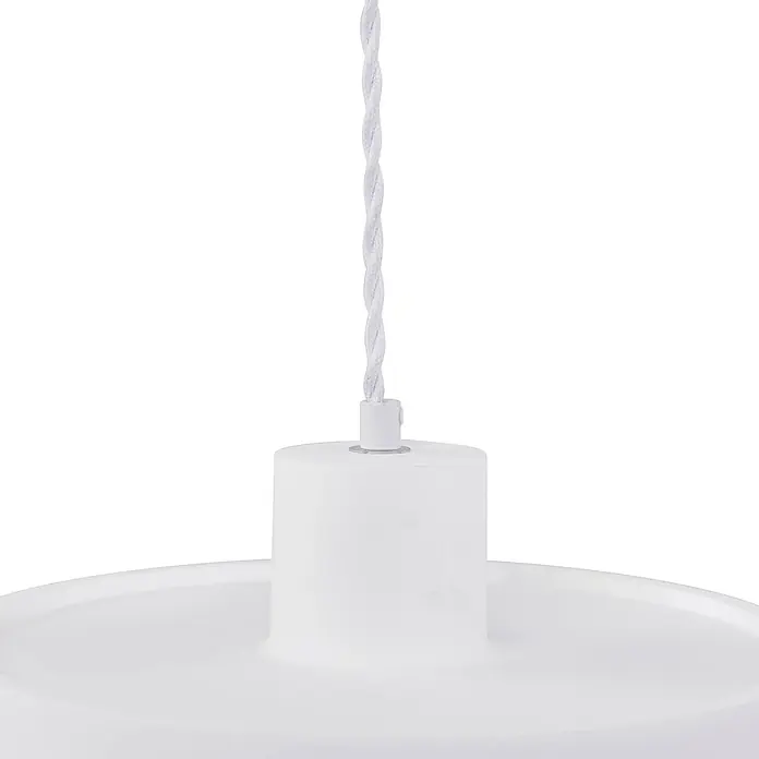 Lindby Pendelleuchte Nielson - weiß / opal, weiß, E27 - Weiße Pendelleuchte mit geflochtenem Kabel, zylindrischem Gehäuse und flachem Schirm.