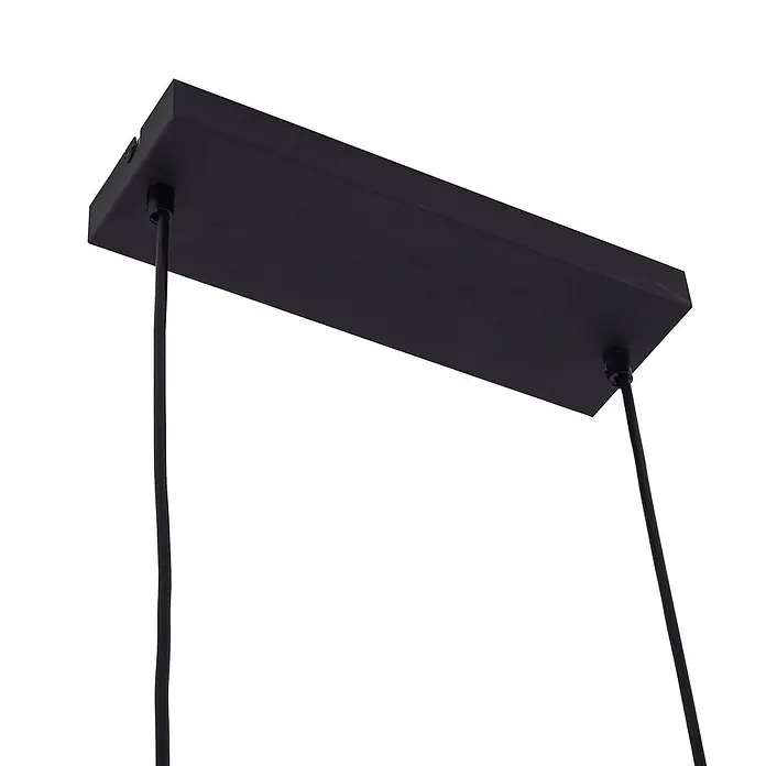 Lindby Pendelleuchte Vasilia - L x B x H: 75 x 12 x 11 cm, schwarz, Schwarz, gold, E14 - Schwarzer, rechteckiger Deckenbaldachin mit zwei Hängekabeln.