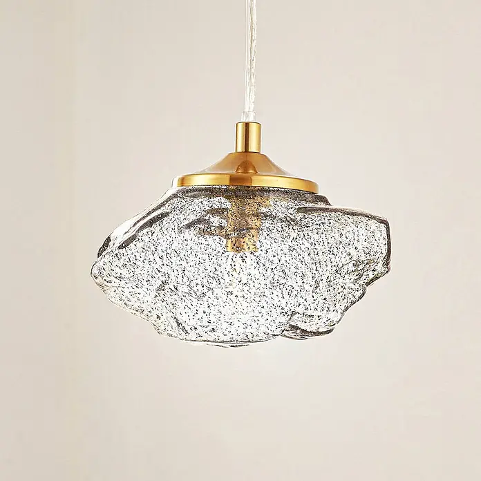 Lindby Pendelleuchte Piatra - L x B x H: 15,5 x 15,5 x 8,5 cm, schwarz, rauchgrau, messing, G9 - Pendelleuchte mit goldfarbener Halterung und unregelmäßigem, klarem Strukturschirm aus Glas.