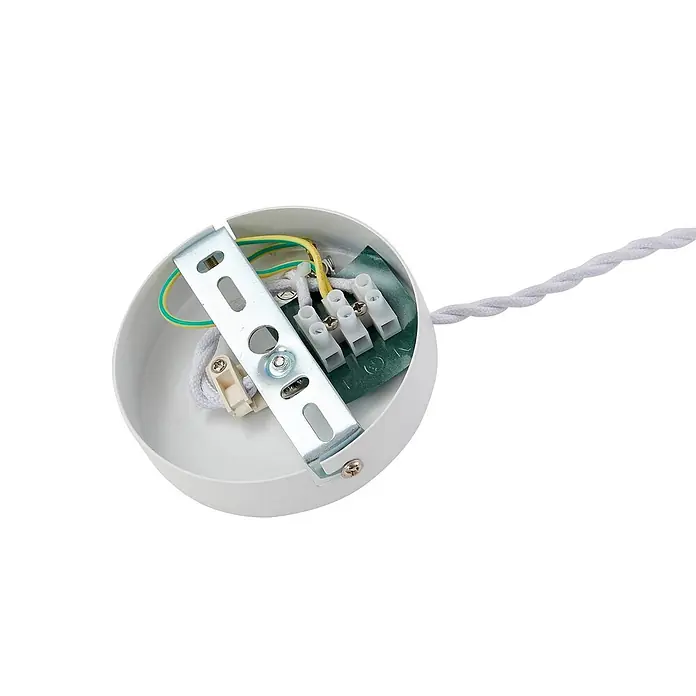 Lindby Pendelleuchte Nielson - weiß / opal, weiß, E27 - Weiße Deckenrose für Leuchte mit Innenverdrahtung, Klemmenblock und geflochtenem Kabel.
