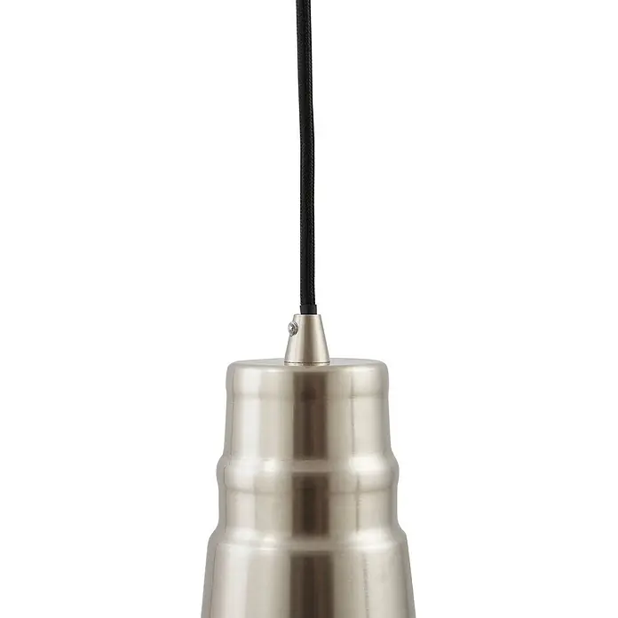 Lindby Pendelleuchte Laylan - alu / grau / zink, nickel, weiß, E27 - Pendelleuchte aus gebürstetem Metall mit schwarzem Textilkabel.