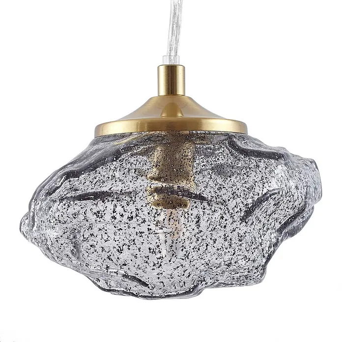 Lindby Pendelleuchte Piatra - L x B x H: 15,5 x 15,5 x 8,5 cm, schwarz, rauchgrau, messing, G9 - Pendelleuchte mit organisch geformtem, gesprenkeltem Glasschirm und Messingaufsatz.