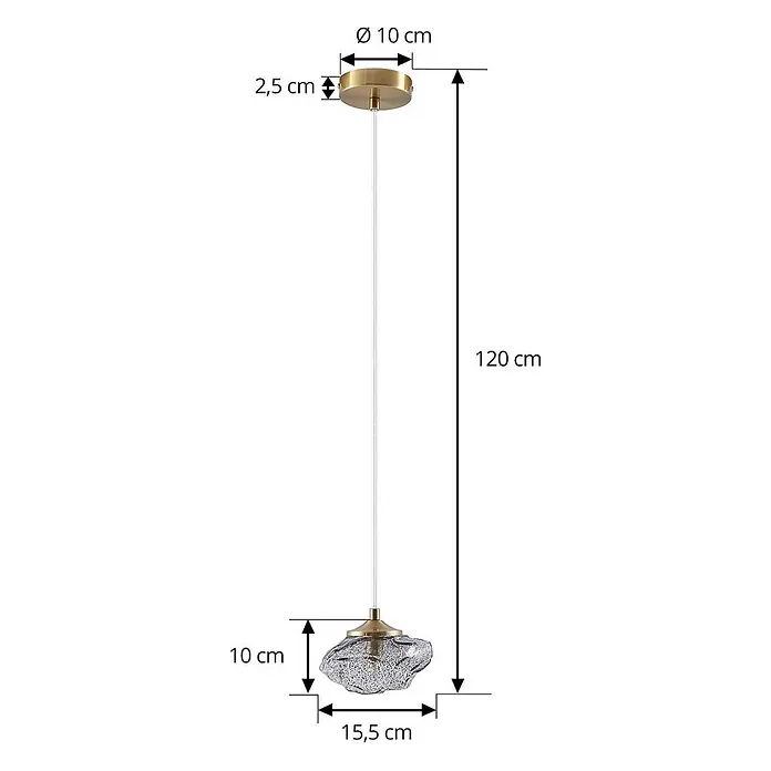 Lindby Pendelleuchte Piatra - L x B x H: 15,5 x 15,5 x 8,5 cm, schwarz, rauchgrau, messing, G9 - Messing-Pendelleuchte mit strukturiertem Glasschirm und weißem Kabel.