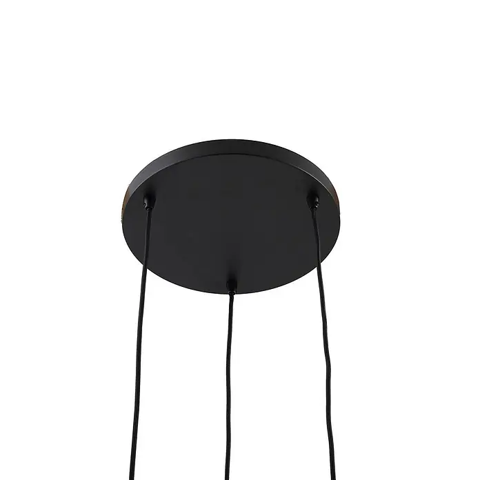 Lindby Pendelleuchte Danika - schwarz, Schwarz, E27 - Runde schwarze Deckenrosette mit drei schwarzen Textilkabeln für Pendelleuchten.