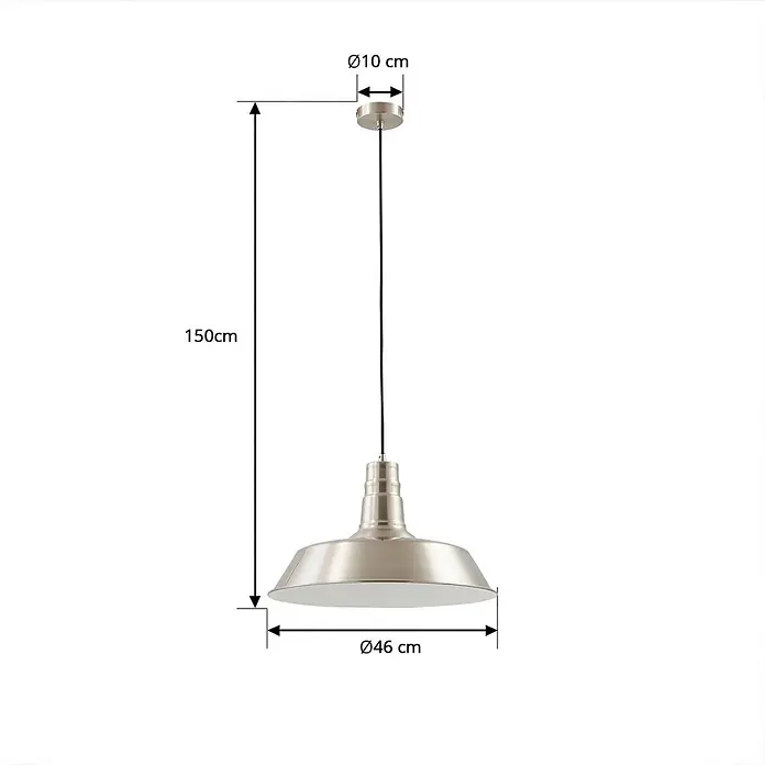 Lindby Pendelleuchte Laylan - alu / grau / zink, nickel, weiß, E27 - Pendelleuchte aus gebürstetem Metall im Industriestil mit 46 cm Schirmdurchmesser, 10 cm Deckenbefestigung und 150 cm Gesamtlänge.