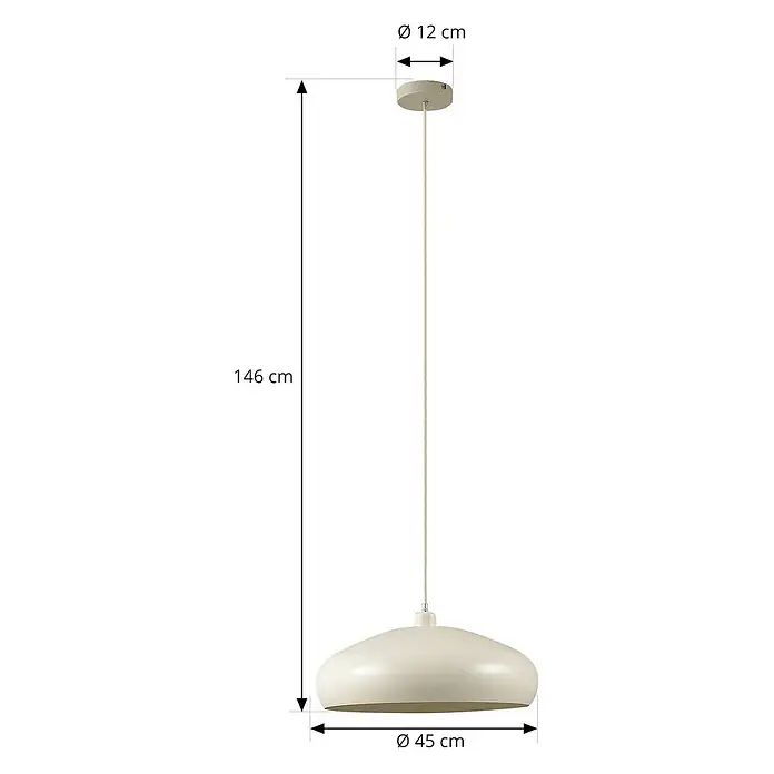 Lindby Pendelleuchte Elover - creme / amber, beige, E27 - Hellfarbene Pendelleuchte mit breitem, flachem Schirm und langem Kabel. Maße: 45 cm Schirm Ø, 146 cm Gesamtlänge.