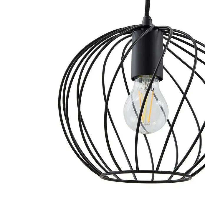 Lindby Pendelleuchte Danika - schwarz, Schwarz, E27 - Schwarze Drahtkorb Hängeleuchte mit klarer LED-Birne.