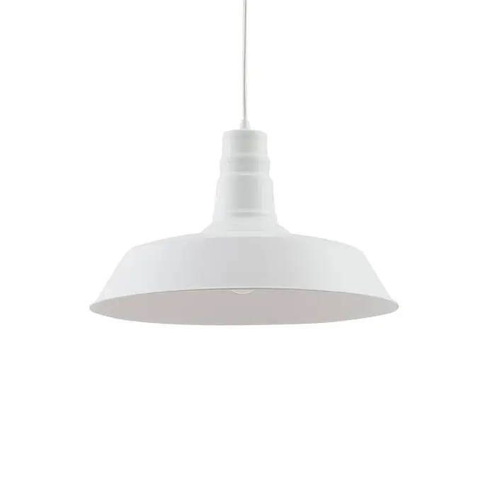 Lindby Pendelleuchte Laylan - L x B x H: 46 x 46 x 10,5 cm, weiß / opal, weiß, E27 - Weiße Pendelleuchte mit breitem, ausgestelltem Schirm, an einem passenden Kabel hängend.