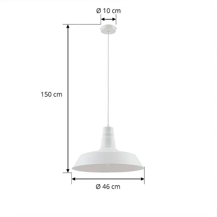 Lindby Pendelleuchte Laylan - L x B x H: 46 x 46 x 10,5 cm, weiß / opal, weiß, E27 - Weiße Metall-Hängelampe, 150 cm hoch, mit einem Schirmdurchmesser von 46 cm.