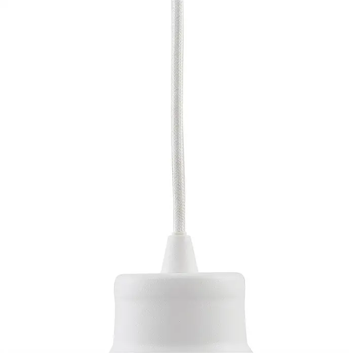 Lindby Pendelleuchte Laylan - L x B x H: 46 x 46 x 10,5 cm, weiß / opal, weiß, E27 - Weißes geflochtenes Textilkabel an einer weißen Kunststoff-Lampenfassung.