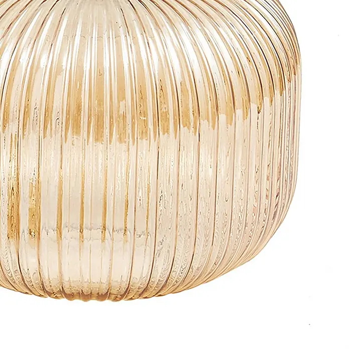 Lindby Pendelleuchte Doroteo - L x B x H: 25 x 25 x 8,5 cm, creme / amber, amber, gold, E27 - Gerippte Vase aus bernsteinfarbenem Glas.