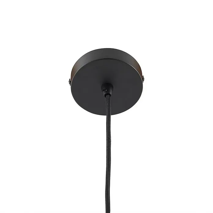 Lindby Pendelleuchte Doroteo - L x B x H: 25 x 25 x 8,5 cm, creme / amber, amber, gold, E27 - Schwarze Deckenrosette mit geflochtenem Kabel.