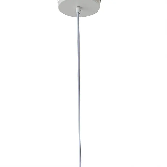 Lindby Pendelleuchte Helin - weiß / opal, weiß, E27 - Weiße Deckenrosette mit hellgrauem Elektrokabel, das für eine Pendelleuchte nach unten führt.