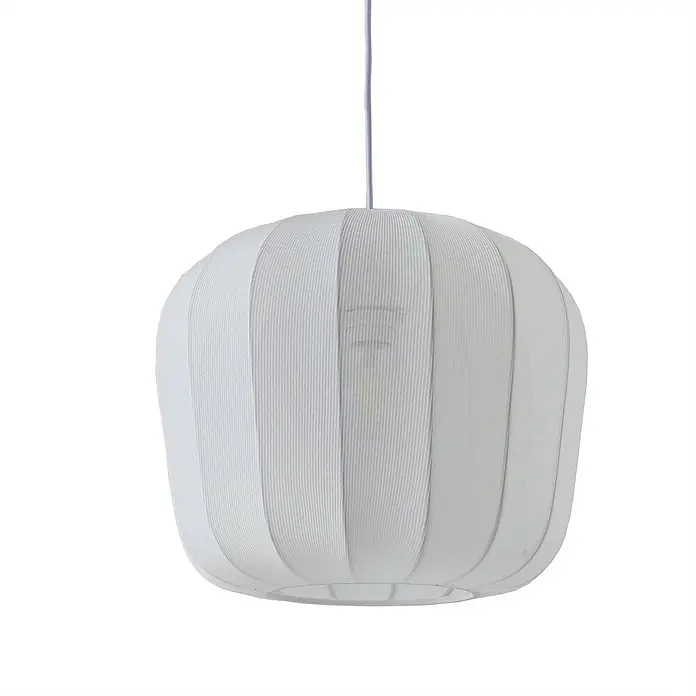 Lindby Pendelleuchte Helin - weiß / opal, weiß, E27 - Weiße gerippte Stoff-Pendelleuchte mit weicher, runder Form.