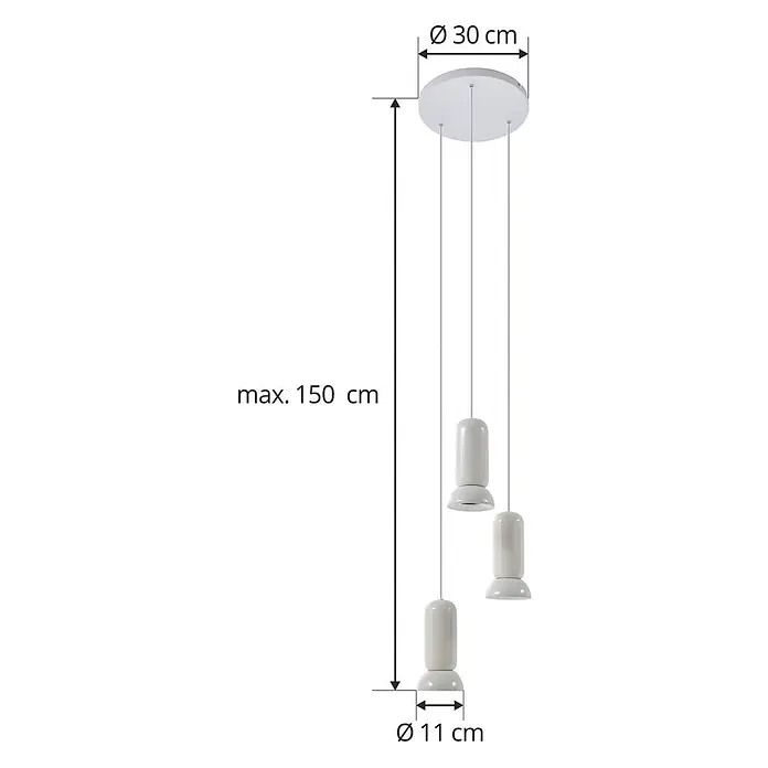 Lindby Pendelleuchte Kerimi - L x B x H: 30 x 30 x 21,5 cm, weiß / opal, creme, GU10 - Weiße 3-flammige Pendelleuchte mit 30 cm Deckenbaldachin, max. 150 cm Kabeln und 11 cm Durchmesser Lampen.