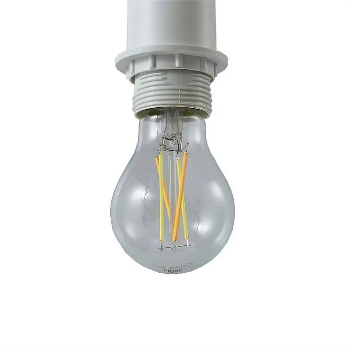 Lindby Pendelleuchte Helin - weiß / opal, weiß, E27 - Klare LED-Glühbirne mit orangefarbenen und gelben Filamenten, in eine weiße E27-Fassung geschraubt.