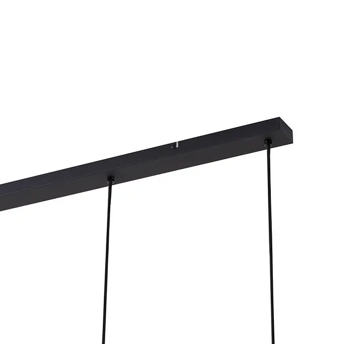 Lindby Pendelleuchte in rauchgrau transparent, schwarz matt, Hängelampe -  - Schwarze rechteckige Leuchtenleiste mit zwei Pendelkabeln und silbernem Clip.