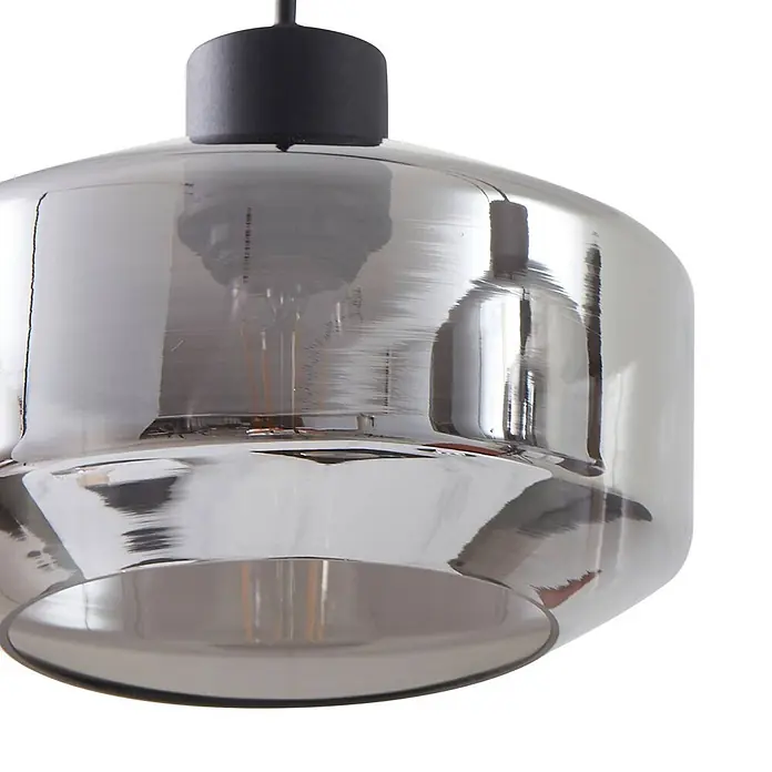 Lindby Pendelleuchte in rauchgrau transparent, schwarz matt, Hängelampe -  - Rauchgraue Glas-Pendelleuchte mit schwarzer Fassung und sichtbarer Glühbirne.