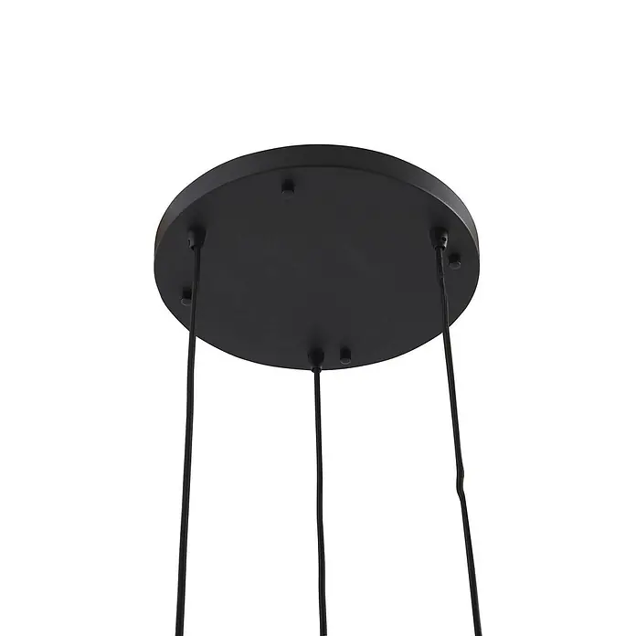Lindby Pendelleuchte Dorotoe - L x B x H: 45 x 45 x 18 cm, Multicolour, Grün, amber, rauchgrau, E27 - Schwarze runde Deckenrosette mit mehreren hängenden schwarzen Stoffkabeln.