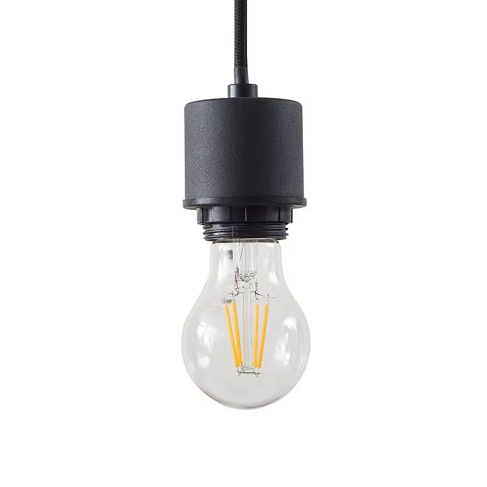 Lindby Pendelleuchte in rauchgrau transparent, schwarz matt, Hängelampe -  - Schwarze zylindrische Pendelleuchtenfassung mit klarer LED-Glühbirne.