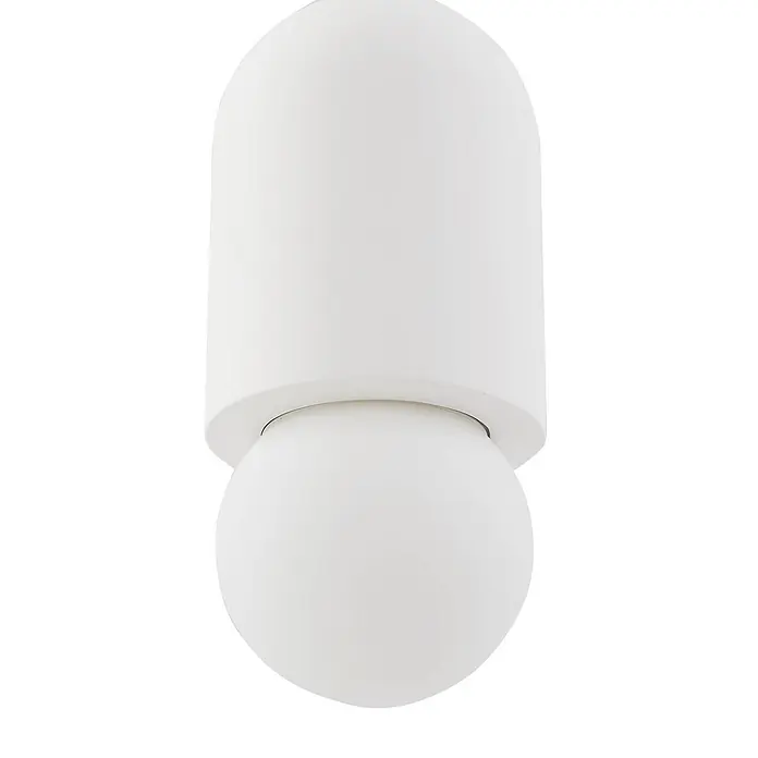 Lindby Pendelleuchte Nielson - L x B x H: 11 x 11 x 25 cm, weiß / opal, weiß, E27 - Weiße zylindrische Anbauleuchte mit abgerundeter Oberseite und kugelförmigem Diffusor.