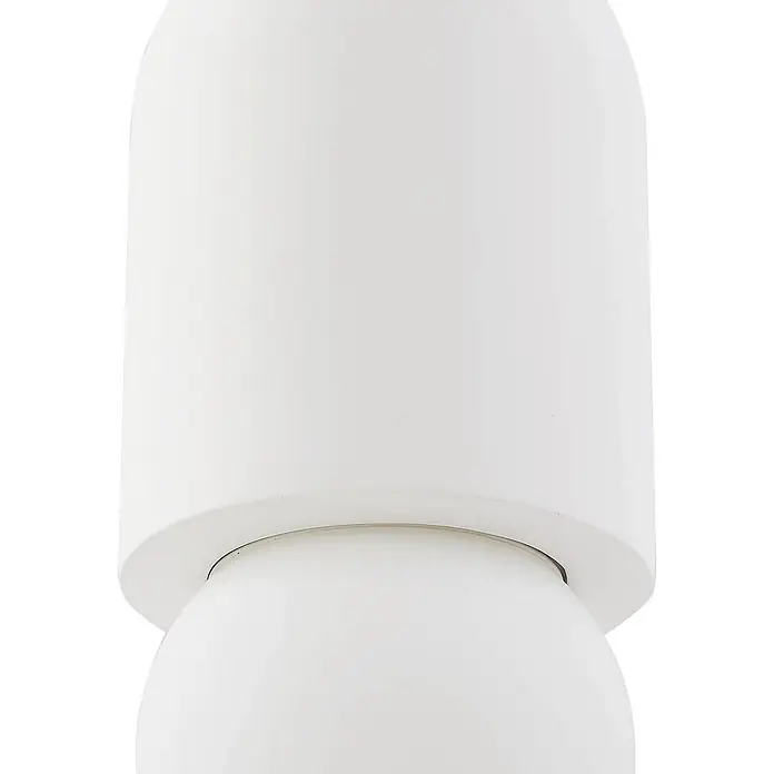 Lindby Pendelleuchte Nielson - L x B x H: 11 x 11 x 25 cm, weiß / opal, weiß, E27 - Weiße zylindrische Leuchte mit sphärischem Lichtelement, modernes, minimalistisches Design.