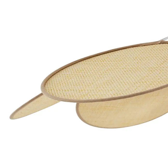Lindby Pendelleuchte Astraia - creme / amber, creme, holz hell, E27 - Geflochtene Natur-Ventilatorflügel mit beigem Rand.