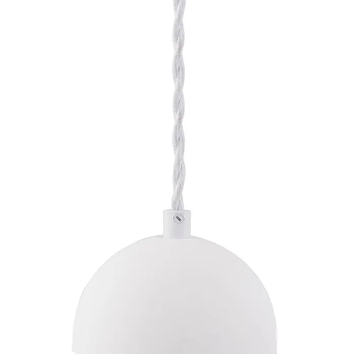 Lindby Pendelleuchte Nielson - L x B x H: 11 x 11 x 25 cm, weiß / opal, weiß, E27 - Weiße Hängeleuchte in Kuppelform mit weißem gedrehtem Textilkabel.