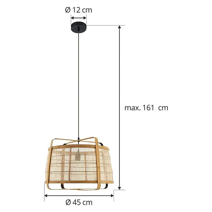 Lindby Pendelleuchte Liriana - L x B x H: 45 x 45 x 35 cm, Holz hell, holz hell, Schwarz, E27 - Hängeleuchte mit natürlichem Flechtschirm, Bambusrahmen und schwarzer Deckenhalterung.