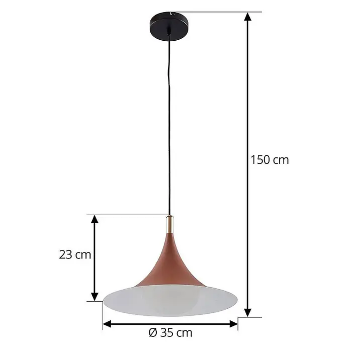 Lindby Pendelleuchte Jarl - L x B x H: 35 x 35 x 23 cm, braun / rost, braun, G9 - Braune und weiße Pendelleuchte mit 150 cm Kabel, 23 cm hohem Schirm und 35 cm Durchmesser. Schwarzer Baldachin.