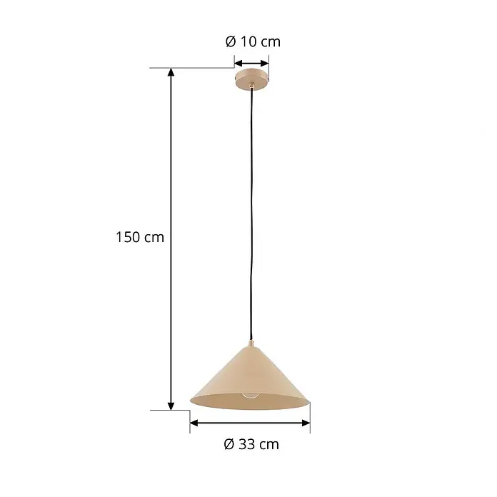 Lindby Pendelleuchte Clarine - creme / amber, beige, E27 - Beige konische Pendelleuchte mit schwarzem Kabel und passender Deckenrose.
