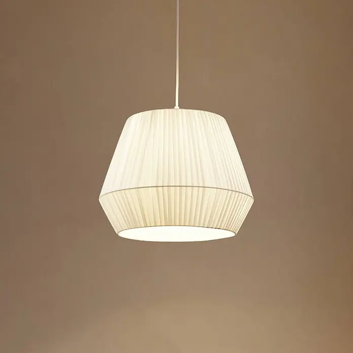 Lindby Pendelleuchte Vitore - L x B x H: 40 x 40 x 40 cm, weiß / opal, weiß, E27 - Weiße Pendelleuchte aus plissiertem Stoff mit zweistufigem, konischem Schirm.