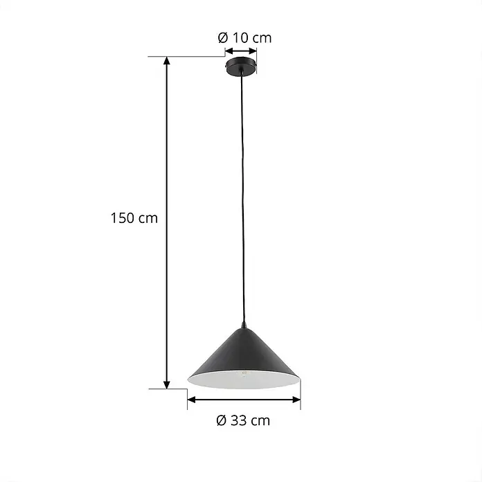 Lindby Pendelleuchte Clarine - L x B x H: 33 x 33 x 16 cm, schwarz, Schwarz, E27 - Schwarze Metall-Pendelleuchte mit Ø 33 cm Schirm, Ø 10 cm Baldachin und 150 cm Gesamthöhe.