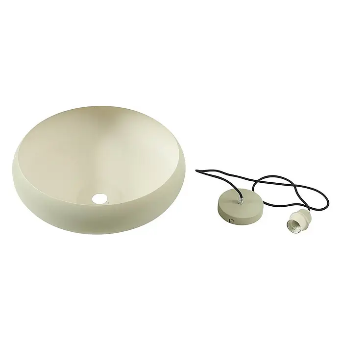 Lindby Pendelleuchte Elover - grün, hellGrün, E27 - Heller beiger schalenförmiger Lampenschirm und passendes Pendelleuchten-Set mit schwarzem Kabel.