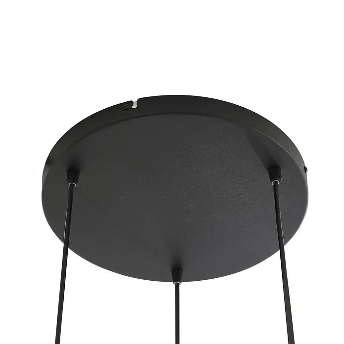 Lindby Pendelleuchte Marla - L x B x H: 50 x 50 x 30 cm, schwarz, Schwarz, rauchgrau, E27 - Runde schwarze Deckenrosette aus Metall mit drei Kabeln für Pendelleuchten.