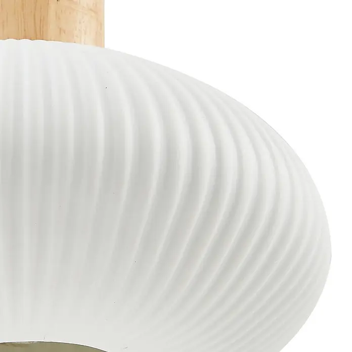 Lindby Pendelleuchte Paulie - weiß / opal, weiß, E27 - Weißer gerippter Lampenschirm mit Holzaufsatz.