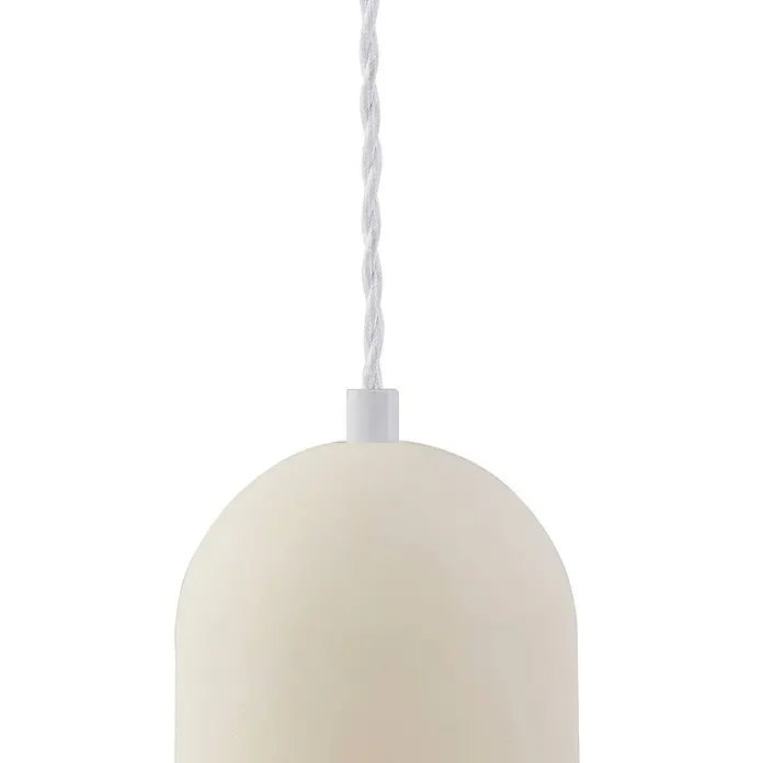 Lindby Pendelleuchte Nielson - creme / amber, beige, weiß, E27 - Hellcremefarbene Kuppel-Pendelleuchte mit weißem gedrehtem Stoffkabel.