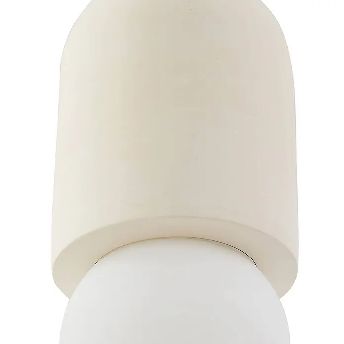 Lindby Pendelleuchte Nielson - creme / amber, beige, weiß, E27 - Beiger zylindrischer Leuchtenfuß mit einer mattweißen Kugelbirne.