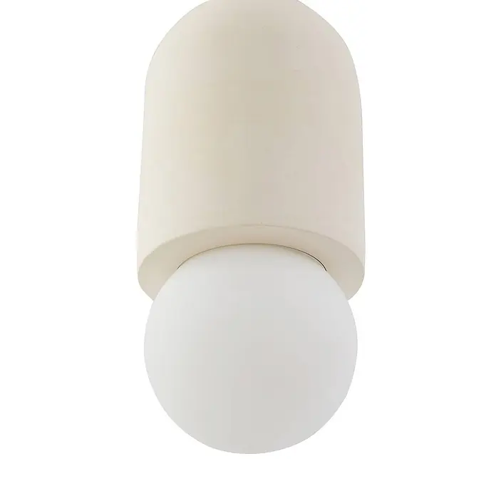 Lindby Pendelleuchte Nielson - creme / amber, beige, weiß, E27 - Creme-farbene zylindrische Leuchte mit mattweißer Glaskugel.