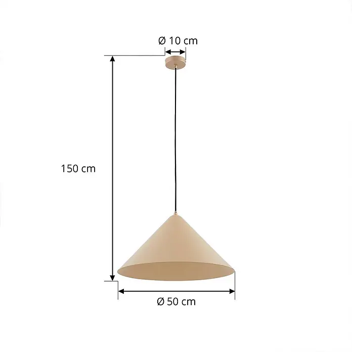 Lindby Pendelleuchte in beige, Hängelampe -  - Beige konische Pendelleuchte, 150cm lang, mit 50cm Schirmdurchmesser und 10cm Deckenrosette.