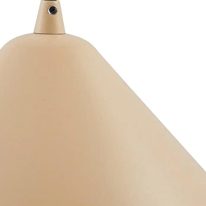 Lindby Pendelleuchte in beige, Hängelampe -  - Nahaufnahme eines matten, cremefarbenen Pendelleuchten-Schirms mit sichtbarem Schraubverschluss.