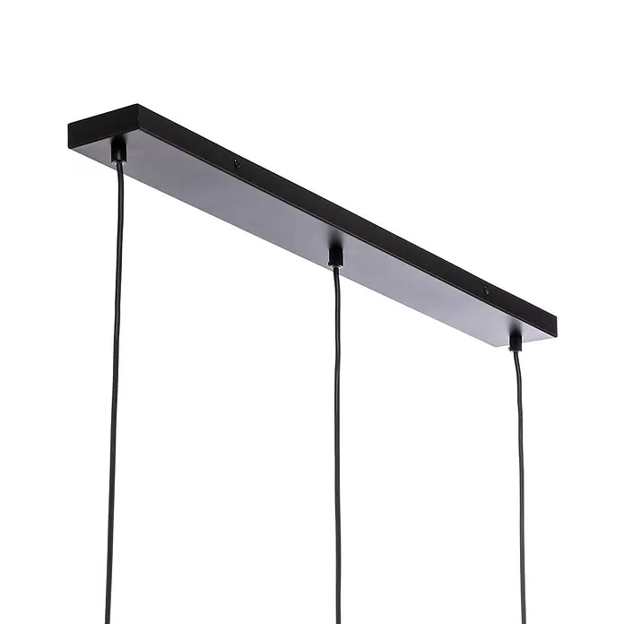 Lindby Pendelleuchte Belarion - L x B x H: 98 x 23 x 35 cm, weiß / opal, opal, E27 - Schwarze rechteckige Deckenhalterung mit drei Pendelkabeln für eine Pendelleuchte.