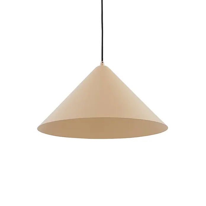 Lindby Pendelleuchte in beige, Hängelampe -  - Beigefarbene kegelförmige Pendelleuchte an schwarzer Schnur.