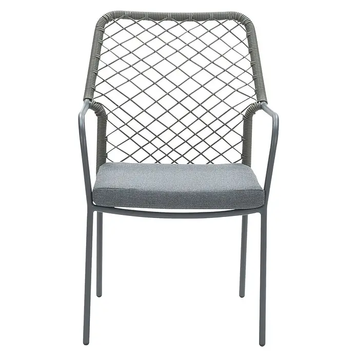 Garden Impressions Gartensessel Dido - 1 Stk., Stahl, Polyester, Stapelbar, Grün/Grau, B x T x H: 63 x 85 x 55 cm - Grauer Stuhl mit Metallgestell, geflochtener Seil-Rückenlehne und Armlehnen sowie Stoffkissen.