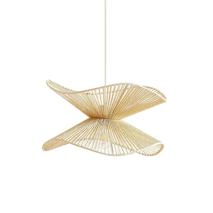 Lindby Pendelleuchte Valdorin - creme / amber, beige, E27 - Helle Pendelleuchte aus Naturfasern mit gewelltem, tailliertem Design.