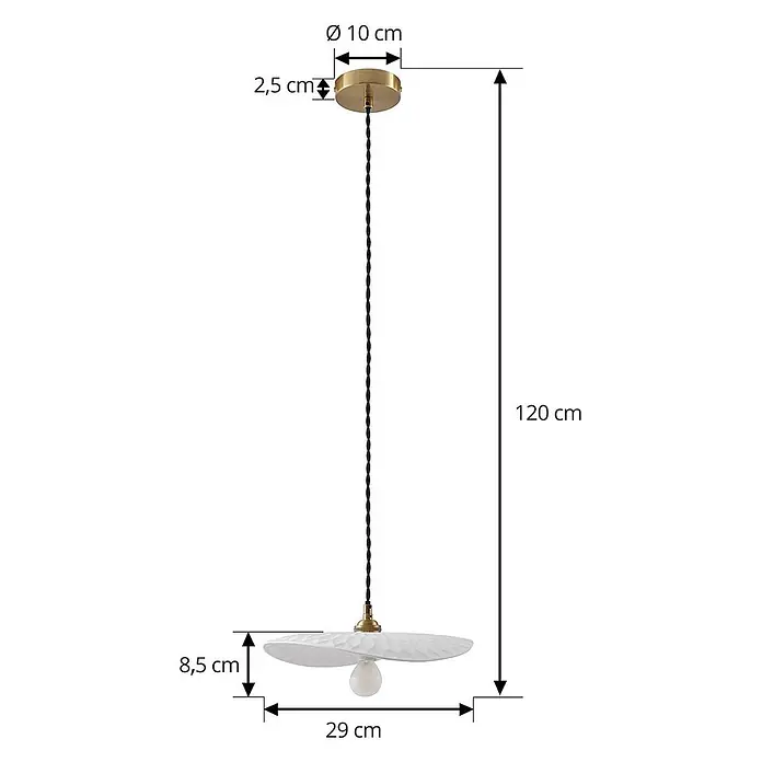 Lindby Pendelleuchte Annira - weiß / opal, weiß, messing, E14 - Goldfarbene Pendelleuchte mit schwarzem Kabel und strukturiertem weißem Schirm (Ø 29 cm), Gesamtlänge 120 cm.