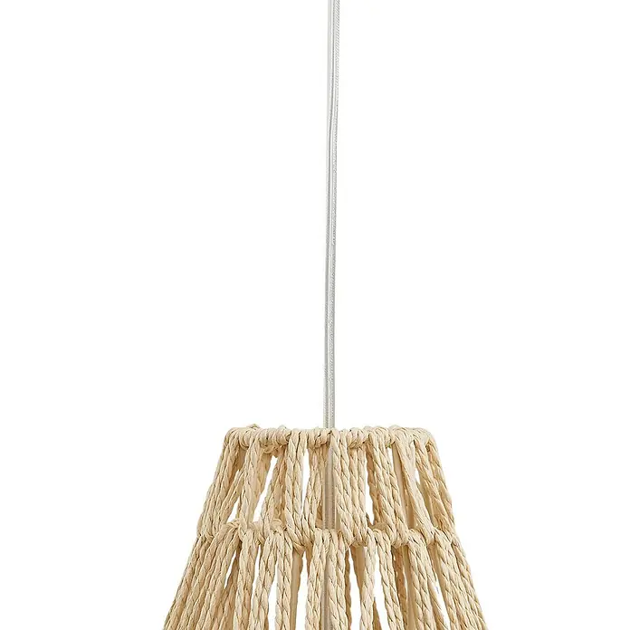 Lindby Pendelleuchte Miryam - Holz hell, hanfseil natur, E27 - Natürlicher Hängelampenschirm aus geflochtenem Bast, an einem Kabel hängend.