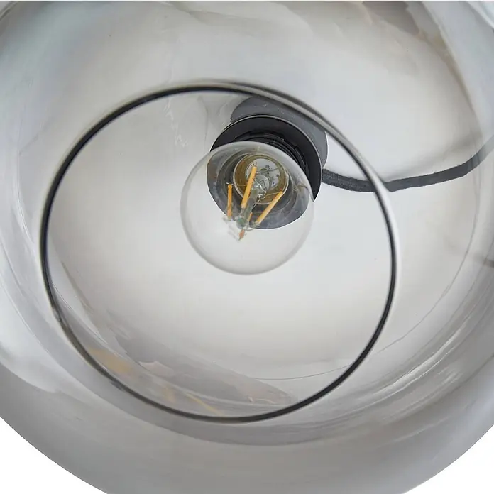 Lindby Pendelleuchte Hildur - L x B x H: 28,5 x 28,5 x 14,5 cm, alu / grau / zink, rauchgrau, sandSchwarz, E27 - Klare Glas-Lampenschirm mit schwarzer Fassung und LED-Filament-Glühbirne.