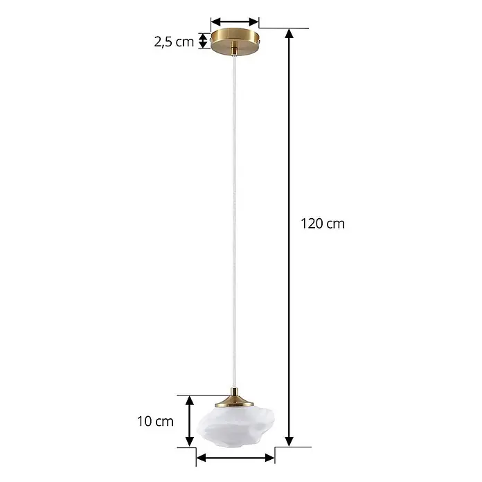 Lindby Pendelleuchte Piatra - L x B x H: 15,5 x 15,5 x 8,5 cm, weiß / opal, weiß, messing, G9 - Pendelleuchte aus Messing mit weißem Glasschirm. Maße: 120 cm Gesamthöhe, Schirm 10 cm.