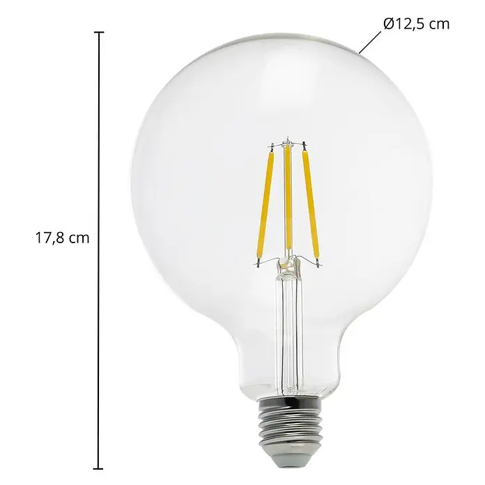 Arcchio LED-Lampe E27 3,8 W LED-Globelampe - E27, Nicht Dimmbar, Warmweiß, 806 lm, 3,8 W - Klare LED-Filament-Globuslampe aus Glas mit silbernem Sockel, 17,8 cm hoch und 12,5 cm Durchmesser.